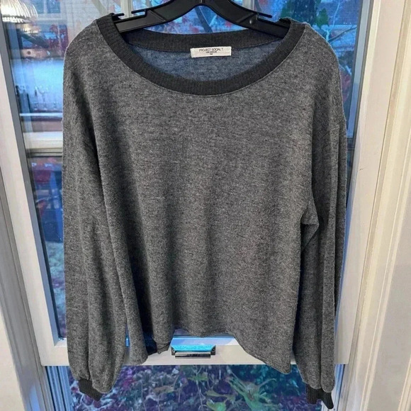 Project Social T Women's Grey Drop Shoulder Scoop Neck Long Sleeve Sweater Sz L - Picture 8 of 8